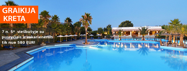 Pasimėgaukite šeimos atostogomis su daug pramogų KRETOJE! Savaitė labai gerame 5* viešbutyje AQUILA RITHYMNA BEACH su pusryčiais ir vakarienėmis - tik nuo 425 EUR! Kelionės data: 2018 m. gegužės 2 d.