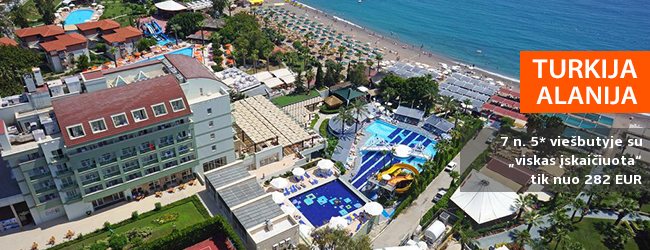 Poilsiaukite ant jūros kranto Alanijos regione TURKIJOJE! Savaitės poilsis palmių apsuptame 5* viešbutyje su „viskas įskaičiuota” maitinimu - tik nuo 282 EUR! Kelionės data: 2018 m. balandžio 24 d.