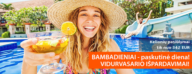 Vidurvasario išpardavimai - išskirtiniai kelionių pasiūlymai tik šią savaitę! Šiandien puikiomis kainomis: savaitė Kretoje, Egipte, Kanaruose, Italijoje, slidinėjmas Alpėse - kelionės tik nuo 342 EUR!