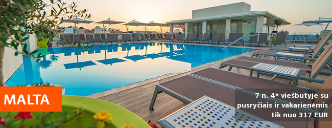 Vaizdingas poilsis žavingoje MALTOJE! Savaitė labai gerai vertinamame 4* viešbutyje, turinčiame SPA, su pusryčiais ir vakarienėmis - vos nuo 317 EUR! Išvykimo data: 2017 m. lapkričio 2 d