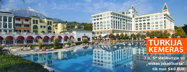 Prabangios atostogos ant jūros kranto KEMERE, Turkijoje! Savaitės poilsis puikiame 5* viešbutyje AMARA DOLCE VITA LUXURY su „ultra viskas įskaičiuota“ - tik nuo 504 EUR! Kelionės data: 2018 m. balandžio 19 d.