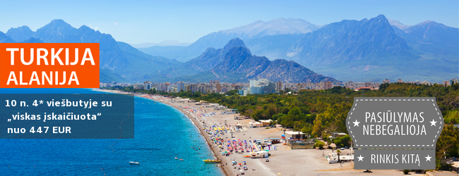Išskirtinės atostogos vasariškoje Turkijoje! Net 10 nakvynių 4* viešbutyje su maitinimo tipu „viskas įskaičiuota“ tik nuo 447 EUR. Kelionės data: spalio 17 d.
