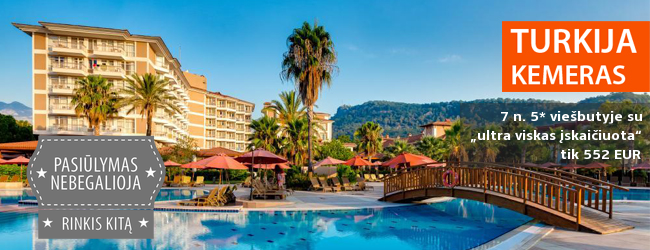 Prabanga ir komfortas išskirtiniame 5* viešbutyje Turkijoje. Savaitė su „ultra viskas įskaičiuota“ tik 552 EUR. Kelionės data: spalio 27 d.