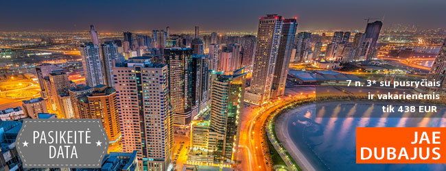 Padovanokite sau kelionę į prabanga tviskantį Dubajų! Savaitė poilsio 3* viešbutyje su pusryčiais ir vakarienėmis - tik nuo 521 EUR! Išvykimo data: 2018 m. sausio 3 d.