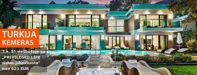 VIP POILSIS TURKIJOJE! Praleiskite nepamirštamą savaitę puikiame 5* viešbutyje su maitinimo tipu „PRIVILEGED LIFE viskas įskaičiuota“ tik nuo 470 EUR! 2018 m. balandžio 27 d.