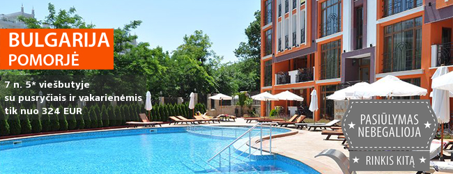Elegantiškos atostogos saulėtoje Bulgarijoje! Įsimintina savaitė 5* viešbutyje su SPA ir maitinimo tipu su pusryčiais ir vakarienėmis - tik nuo 393 EUR! Kelionės data: 2017 m. rugsėjo 1 d.