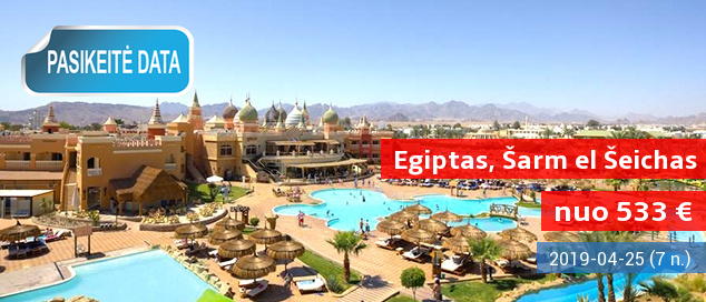 Pasirūpinkite kokybiškomis atostogomis iš anksto - ilsėkitės EGIPTO Šarm el Šeicho kurorte! Savaitė turistų puikiai vertinamame 4* viešbutyje su vandens parku ir „viskas įskaičiuota“ - vos nuo 417 EUR! Data: 2017 m. gruodžio 6 d.