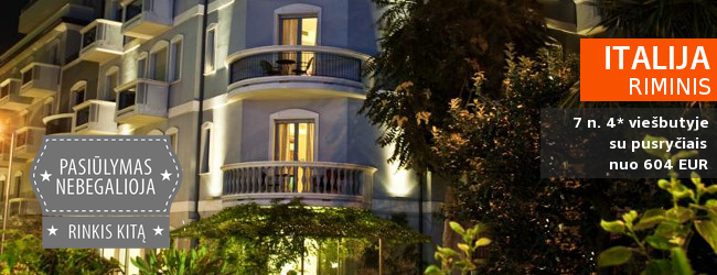 Vasara Riminyje: savaitė tikrų itališkų atostogų labai gerame 4* viešbutyje SOVRANA su pusryčiais – nuo 604 EUR! Kelionės data: 2018 m. liepos 25 d.