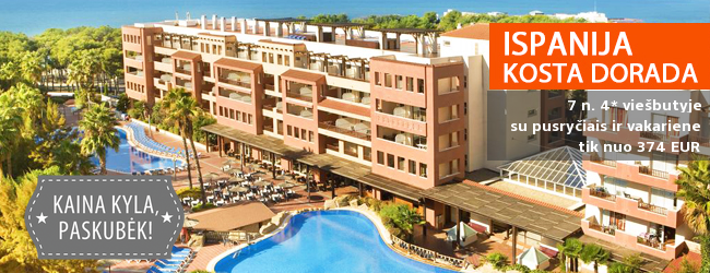 Poilsis su šeima ISPANIJOJE, viename geriausių Salou kurorto viešbučių! Savaitė turistų pamėgtame 4* viešbutyje su pusryčiais ir vakarienėmis - nuo 397 EUR! Kelionės data: 2018 m. rugsėjo 30 d.