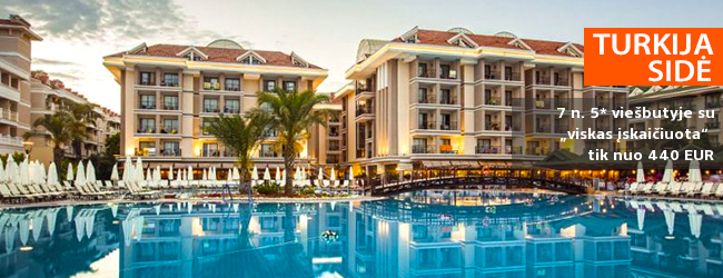 Elegantiškos atostogos Turkijoje! Savaitės poilsis turistų labai gerai vertinamame 5* viešbutyje su „viskas įskaičiuota“ - tik nuo 362 EUR! Kelionės pradžia: 2019 m. balandžio 7 d.