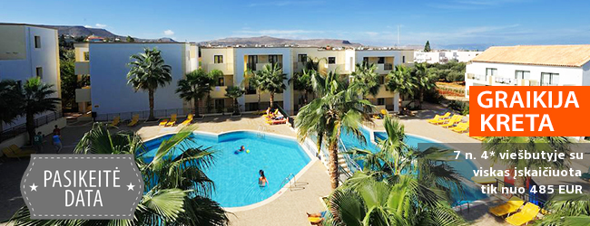 Praleiskite atostogas su šeima saulėtoje KRETOJE! Savaitė 4* viešbutyje GOUVES WATER PARK HOLIDAY RESORT su „viskas įskaičiuota” - tik nuo 429 EUR! Data: 2018 m. rugsėjo 30 d.