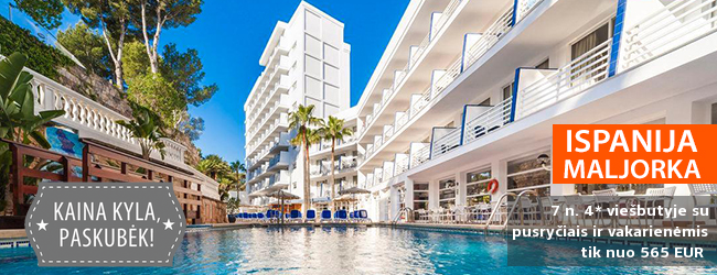 Atostogaukite spalvingoje MALJORKOJE! Savaitė ramioje vietoje įsikurusiame 4* viešbutyje su pusryčiais ir vakarienėmis - tik nuo 510 EUR! Kelionės data: 2018 m. rugsėjo 1 d.