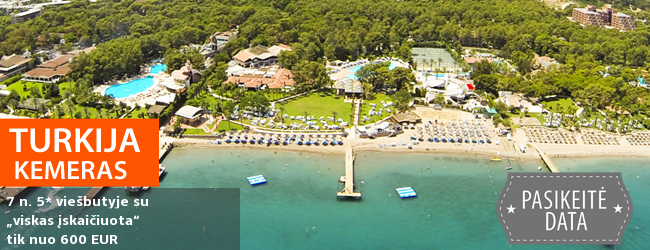 Puikus pasiūlymas romantiškam poilsiui ant jūros kranto! Savaitės atostogos Kemero kurorte TURKIJOJE, 5* viešbutyje CLUB SALIMA su „viskas įskaičiuota“ - nuo 460 EUR! Kelionės data: 2018 m. spalio 17 d.