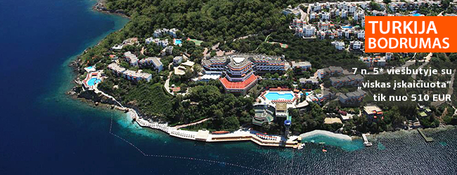 BAMBADIENIO PASIŪLYMAS! Aktyvaus poilsio mėgėjams ir šeimoms puikiai tinkančios atostogos TURKIJOJE, Bodrume! Savaitė 5* viešbutyje ant jūros kranto su „viskas įskaičiuota“ - tik nuo 428 EUR! Kelionės data: 2018 m. gegužės 18 d.