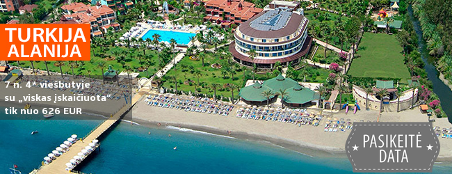 Nepamirštamos atostogos žalioje oazėje TURKIJOJE! Savaitės poilsis gerame 4* viešbutyje Alanijoje su „viskas įskaičiuota+“ - vos nuo 410 EUR! Išvykimo data: 2017 m. spalio 14 d.
