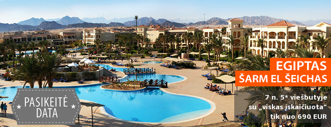 Šiltos atostogos EGIPTO Šarm el Šeicho kurorte! Savaitė 5* viešbutyje JAZ MIRABEL BEACH RESORT prie koralinio paplūdimio su maitinimu „viskas įskaičiuota“ - vos nuo 456 EUR! Data: 2018 m. gruodžio 6 d.