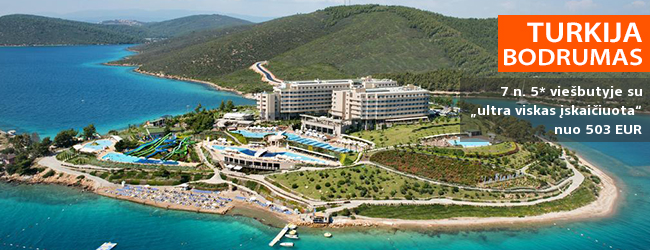 Pasakiškas poilsis ramybės ir komforto oazėje TURKIJOJE, Bodrume! Savaitė pusiasalyje įsikūrusiame 5* viešbutyje su „ultra viskas įskaičiuota“ - nuo 623 EUR! Kelionės data: 2018 m. spalio 5 d.