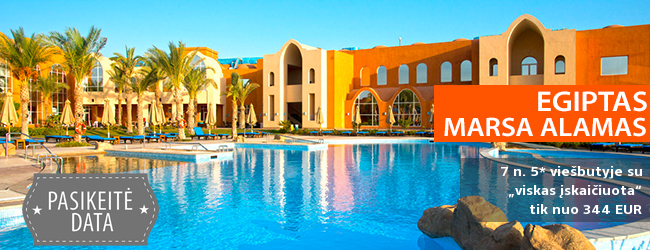 Atostogos saulėtame EGIPTE, Marsa Alamo regione! Savaitės poilsis gerai vertinamame 5* viešbutyje su „viskas įskaičiuota“ – tik nuo 344 EUR! Kelionės data: 2018 m. 8 d.
