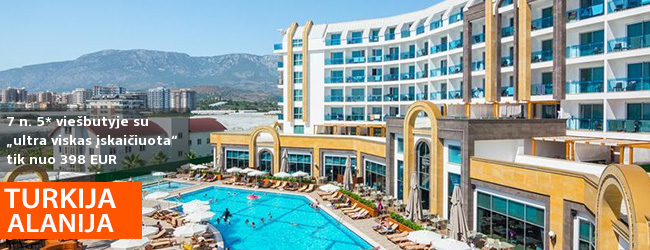 Saulėtos atostogos prie jūros ALANIJOS kurorte, TURKIJOJE! 7 n. šiuolaikiškame 5* viešbutyje su „ultra viskas įskaičuota“ – nuo 391 EUR! Kelionės data: 2019 m. balandžio 28 d.