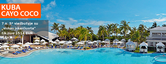 VIP poilsis prie Karibų jūros KUBOJE! Skrydis iš Varšuvos ir 10 n. puikiame 5* viešbutyje MELIA CAYO COCO su „viskas įskaičiuota“ – nuo 1682 EUR! Išvykimas: 2019 m. sausio 2 d.