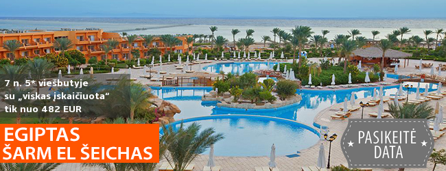 Puiki proga pabėgti nuo šaltos žiemos į saulėtąjį EGIPTĄ! 7 n. 5* viešbutyje AMWAJ OYOUN SHARM su „viskas įskaičiuota“ – tik nuo 375 EUR! Kelionės data: 2019 m. sausio 6 d.