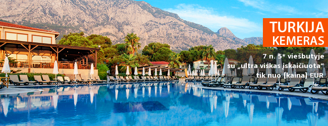 PUIKUS PASIŪLYMAS ŠEIMOMS: atostogos gamtos apsuptyje Turkijoje! Savaitė labai gerame 5* viešbutyje CRYSTAL FLORA BEACH su „ultra viskas įskaičiuota“ - vos nuo 441 EUR! Kelionės data: 2018 m. spalio 19 d.