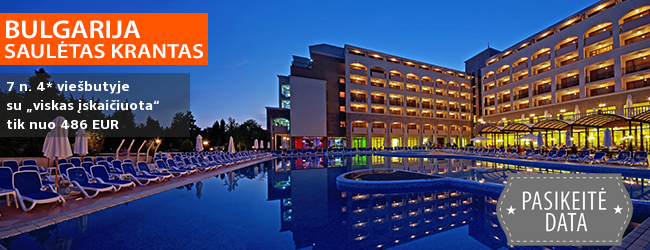 Šeimų pamėgta BULGARIJA! Savaitės atostogos puikiame 4* viešbutyje SOL NESSEBAR su „viskas įskaičiuota” maitinimu - tik nuo 363 EUR! Kelionės data: 2018 m. rugsėjo 2 d.