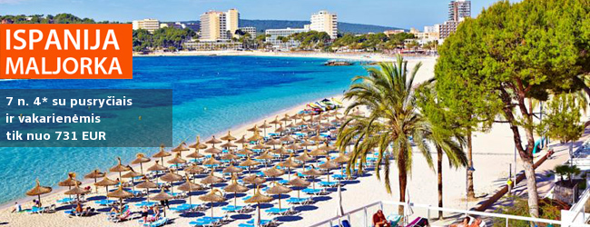 Poilsis MALJORKOJE! Atostogaukite aktyviausiame saloje Magalufo kurorte, ant saulėto jūros kranto! Savaitė gerame 4* viešbutyje su pusryčiais ir vakarienėmis - vos nuo 390 EUR! Kelionės data: 2018 m. gegužės 29 d.